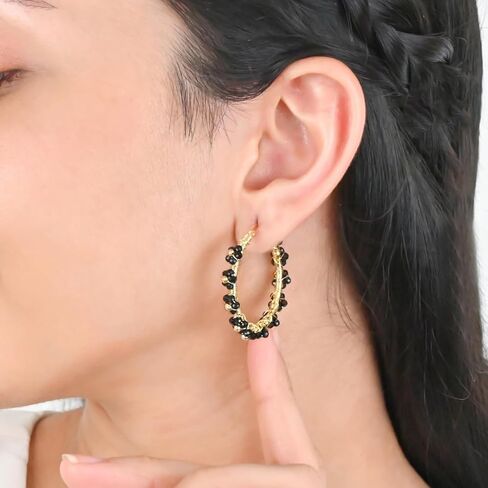 Gempires Amethyst Wire Wrapped 2.5 mm 5 Beads Flower Round Hinged Hoop Earring, Drop Length- 1.5 Inch, Birthstone Fashion jewelry (Amethyst) in Kuwait