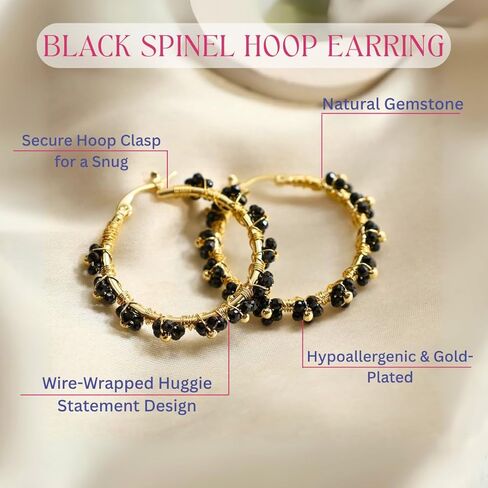 Gempires Amethyst Wire Wrapped 2.5 mm 5 Beads Flower Round Hinged Hoop Earring, Drop Length- 1.5 Inch, Birthstone Fashion jewelry (Amethyst) in Kuwait