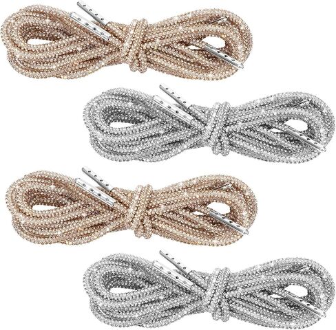 4 PCS Rhinestone Glitter Shoe Alaces Crystal Bling Bling Shiny Shoe Strings for Sneakers Boots Hoodies (طولها 47 "والذهب والفضة) in Saudi Arabia
