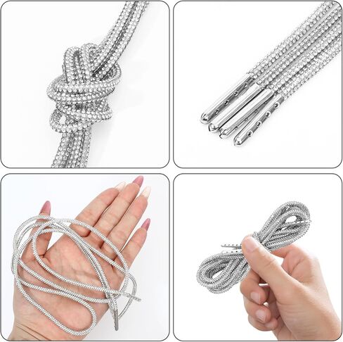 4 PCS Rhinestone Glitter Shoe Alaces Crystal Bling Bling Shiny Shoe Strings for Sneakers Boots Hoodies (طولها 47 "والذهب والفضة) in Saudi Arabia