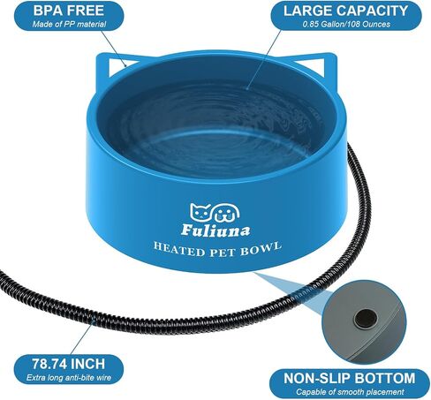 Large Heated Water Bowl, Outdoor Heated Dog Bowl with Chew Resistant Power Cord, Thermal Bowl Provide Drinkable Water in Winter, Heated Pet Bowl for Dog Cat Rabbit Chicken Duck Grey0.85 Gal in Saudi Arabia