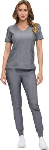 M&M Scrubs Women's Ultra-Soft Luxe Stretch Scrub Scrub Set V-Neck Top & Jogger Bants مع جيوب-حجم عادي وملغى صغير in Kuwait