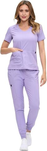 M&M Scrubs Women's Ultra-Soft Luxe Stretch Scrub Scrub Set V-Neck Top & Jogger Bants مع جيوب-حجم عادي وملغى صغير in Kuwait