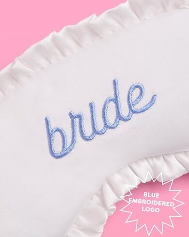 xo, Fetti Ruffled Bride Sleep Mask, White Satin + Blue Embroidery | Bachelorette Party Decorations, Bridal Shower Accessory, Bride to Be Party Favor, Bridesmaid Gift in Saudi Arabia