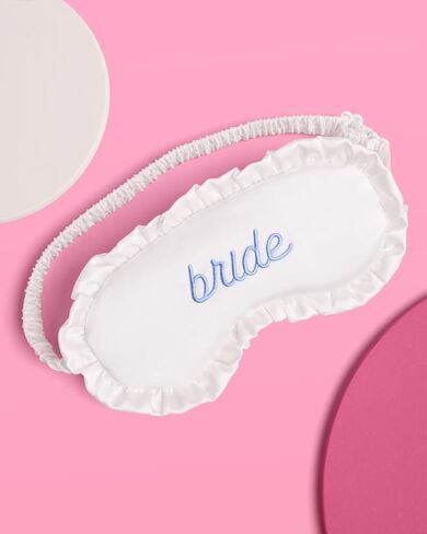 xo, Fetti Ruffled Bride Sleep Mask, White Satin + Blue Embroidery | Bachelorette Party Decorations, Bridal Shower Accessory, Bride to Be Party Favor, Bridesmaid Gift in Saudi Arabia