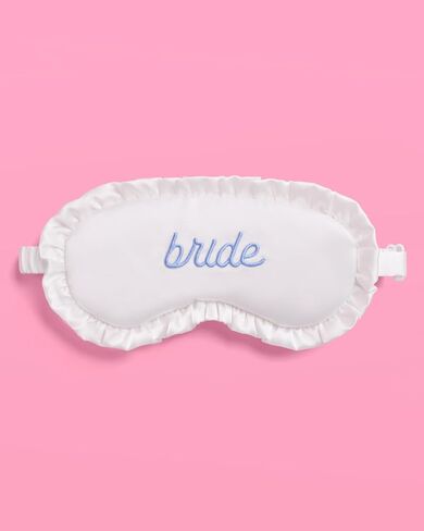 xo, Fetti Ruffled Bride Sleep Mask, White Satin + Blue Embroidery | Bachelorette Party Decorations, Bridal Shower Accessory, Bride to Be Party Favor, Bridesmaid Gift in Saudi Arabia