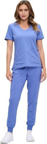 M&M Scrubs Women's Ultra-Soft Luxe Stretch Scrub Scrub Set V-Neck Top & Jogger Bants مع جيوب-حجم عادي وملغى صغير in Kuwait
