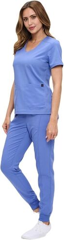 M&M Scrubs Women's Ultra-Soft Luxe Stretch Scrub Scrub Set V-Neck Top & Jogger Bants مع جيوب-حجم عادي وملغى صغير in Kuwait