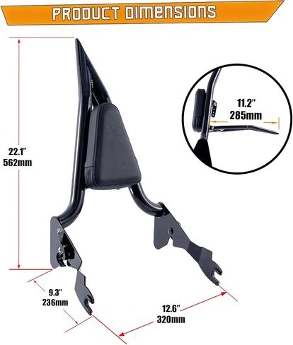 مسند Sissy Bar Passenger Budge لـ Harley Davidson Touring Road King Street Road Glide Glide Electra Glide (Gloss Black-One-Biece ، Touring 2009-2023) in Kuwait