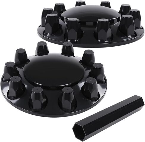 G-plus pair glossy black wheel covers محور محور نصف متوافق مع معظم 10 ثقوب 20 "و 22.5" و 24.5 "عجلات شبه مشتتة مع عجلات دائرة البراغي 11.25" ، أغطية صامدة بلاستيكية ABS 33 مم in Saudi Arabia