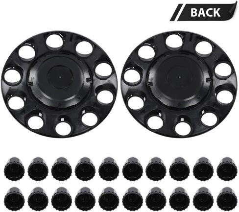 G-plus pair glossy black wheel covers محور محور نصف متوافق مع معظم 10 ثقوب 20 "و 22.5" و 24.5 "عجلات شبه مشتتة مع عجلات دائرة البراغي 11.25" ، أغطية صامدة بلاستيكية ABS 33 مم in Saudi Arabia