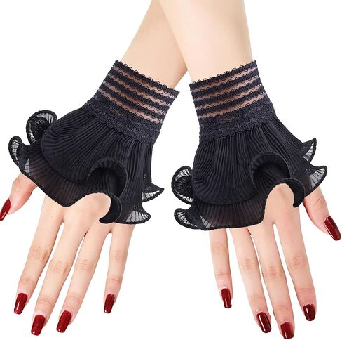 Lace Gloves Wrist Cuffs double layered lace cuffs for Halloween Wedding Tea Party Women Fake Hand Sleeves in Saudi Arabia