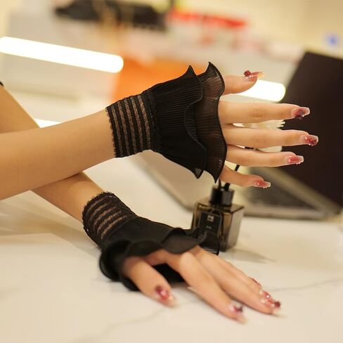 Lace Gloves Wrist Cuffs double layered lace cuffs for Halloween Wedding Tea Party Women Fake Hand Sleeves in Saudi Arabia