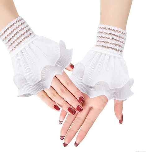 Lace Gloves Wrist Cuffs double layered lace cuffs for Halloween Wedding Tea Party Women Fake Hand Sleeves in Saudi Arabia