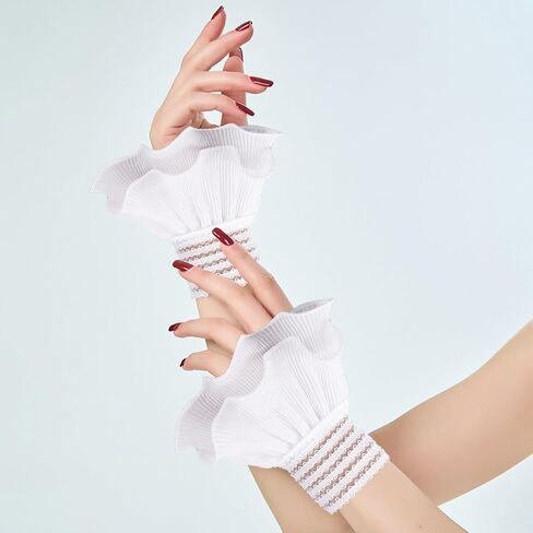 Lace Gloves Wrist Cuffs double layered lace cuffs for Halloween Wedding Tea Party Women Fake Hand Sleeves in Saudi Arabia