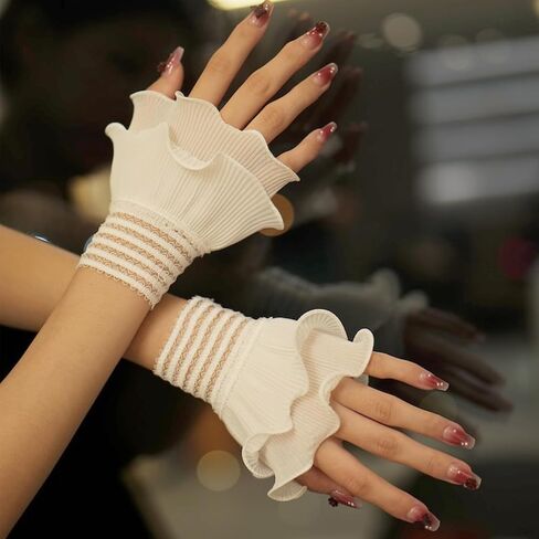 Lace Gloves Wrist Cuffs double layered lace cuffs for Halloween Wedding Tea Party Women Fake Hand Sleeves in Saudi Arabia