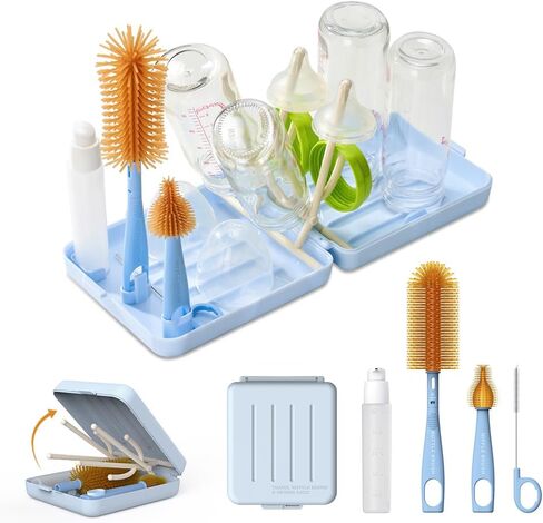 Travel Bottle Brush, Travel Bottle Cleaner Kit with Bottle Drying Rack, Transparent Coffee in Saudi Arabia