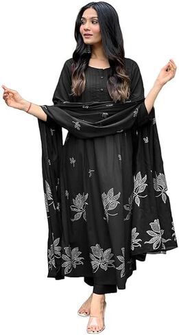 قامت Rayon Viscose Anarkali بطباعة Kurta مع Pant & DuPatta in Saudi Arabia