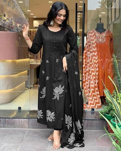 قامت Rayon Viscose Anarkali بطباعة Kurta مع Pant & DuPatta in Saudi Arabia