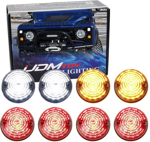 iJDMTOY 8pc Clear Lens Full LED Upgrade Kit Compatible with Land Rover Defender Series 2 3 (Fit Front & Rear Turn Signal, Parking Driving & Brake Tail Light Assembiles) in Saudi Arabia