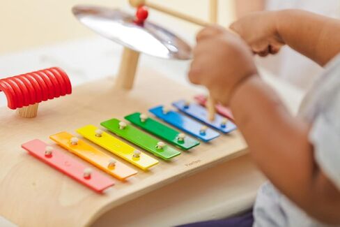 PlanToys Musical Band Toddler Drum Set Sustainably-Made with 2 Different-Sized Drums, Pair of Rubber-Coated Drumsticks, Cymbal, and Guiro to Explore Creativity in Saudi Arabia