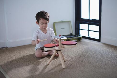 PlanToys Musical Band Toddler Drum Set Sustainably-Made with 2 Different-Sized Drums, Pair of Rubber-Coated Drumsticks, Cymbal, and Guiro to Explore Creativity in Saudi Arabia
