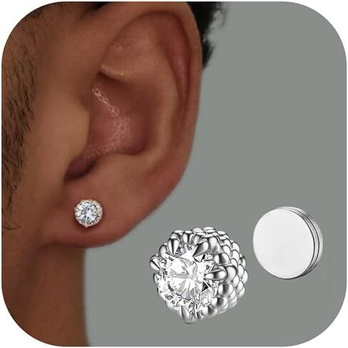 Magnetic Earrings for Men Women - 5A Shiny CZ Dragon Claw Punk Hypoallergenic Stainless Steel Non Piercing Clip on Fake Earrings Studs Gold Silver Black 5/6.5/8MM Not Easy to Fall in Saudi Arabia