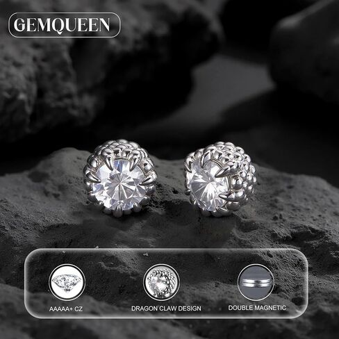 Magnetic Earrings for Men Women - 5A Shiny CZ Dragon Claw Punk Hypoallergenic Stainless Steel Non Piercing Clip on Fake Earrings Studs Gold Silver Black 5/6.5/8MM Not Easy to Fall in Saudi Arabia