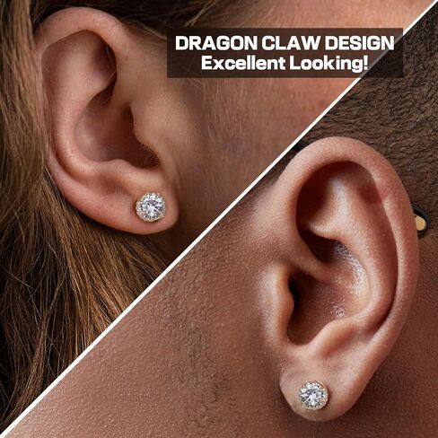 Magnetic Earrings for Men Women - 5A Shiny CZ Dragon Claw Punk Hypoallergenic Stainless Steel Non Piercing Clip on Fake Earrings Studs Gold Silver Black 5/6.5/8MM Not Easy to Fall in Saudi Arabia