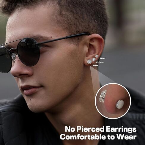 Magnetic Earrings for Men Women - 5A Shiny CZ Dragon Claw Punk Hypoallergenic Stainless Steel Non Piercing Clip on Fake Earrings Studs Gold Silver Black 5/6.5/8MM Not Easy to Fall in Saudi Arabia