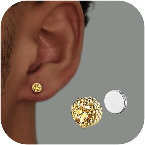 Magnetic Earrings for Men Women - 5A Shiny CZ Dragon Claw Punk Hypoallergenic Stainless Steel Non Piercing Clip on Fake Earrings Studs Gold Silver Black 5/6.5/8MM Not Easy to Fall in Saudi Arabia