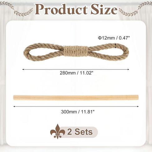 uxcell 6 Pack Curtain Tiebacks, Jute Rope Curtain Drapes Holdbacks Hand-Woven Decorative Farmhouse Tie Backs with Wood Club for Home Office Decor, Yellow Brown in Saudi Arabia