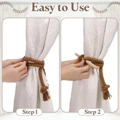 uxcell 4 Pack Curtain Tiebacks, Cotton Rope Tassel Curtain Drapes Holdbacks Hand-Woven Decorative Farmhouse Tie Backs with Wood Club for Home Office Decor, Rose Red in Saudi Arabia