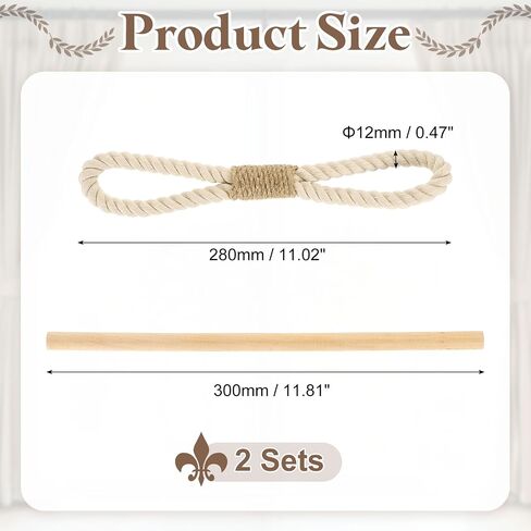 uxcell 2 Pack Curtain Tiebacks, Cotton Rope Curtain Drapes Holdbacks Hand-Woven Decorative Farmhouse Tie Backs with Wood Club for Home Office Decor, Beige in Saudi Arabia