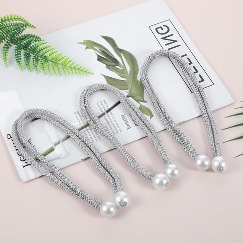 8pcs Curtain Rope Tiebacks, Adjustable Tie Backs for Curtains, Silver Curtain Tie Backs with Pearl Curtain Rope Buckle Cord Holders for Home Hotel Office Window Drapery in Saudi Arabia