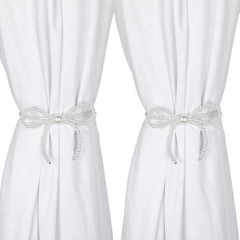 2PACK الستار المغنطيسي Tiebacks القوس لؤلؤة الستار مقاطع Holdback Stretains عالية الستائر مرنة المشبك مقاطع الأنيقة الأنيقة الستائر لؤلؤة أبيض لزخرفة نافذة المكتب المنزلي in Kuwait