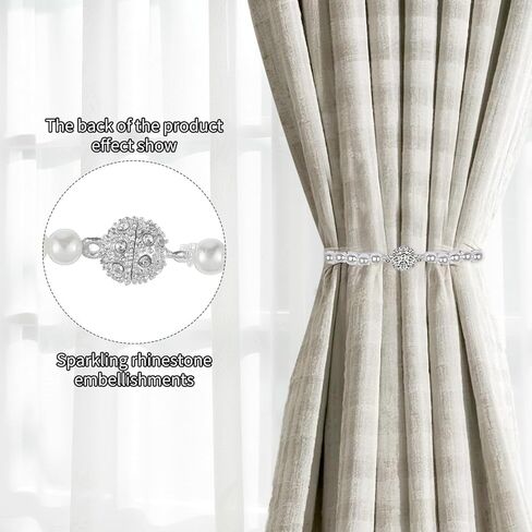 2PACK الستار المغنطيسي Tiebacks القوس لؤلؤة الستار مقاطع Holdback Stretains عالية الستائر مرنة المشبك مقاطع الأنيقة الأنيقة الستائر لؤلؤة أبيض لزخرفة نافذة المكتب المنزلي in Kuwait