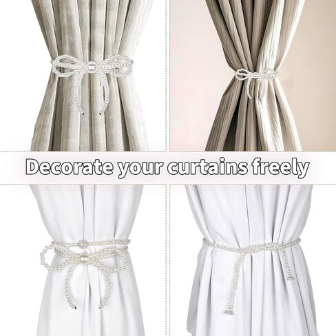 2PACK الستار المغنطيسي Tiebacks القوس لؤلؤة الستار مقاطع Holdback Stretains عالية الستائر مرنة المشبك مقاطع الأنيقة الأنيقة الستائر لؤلؤة أبيض لزخرفة نافذة المكتب المنزلي in Kuwait