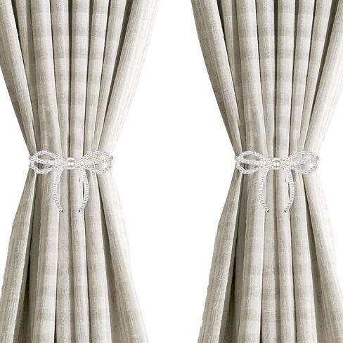 2PACK الستار المغنطيسي Tiebacks القوس لؤلؤة الستار مقاطع Holdback Stretains عالية الستائر مرنة المشبك مقاطع الأنيقة الأنيقة الستائر لؤلؤة أبيض لزخرفة نافذة المكتب المنزلي in Kuwait