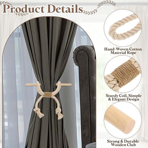 uxcell 4 Pack Curtain Tiebacks, Cotton Rope Tassel Curtain Drapes Holdbacks Hand-Woven Decorative Farmhouse Tie Backs with Wood Club for Home Office Decor, Rose Red in Saudi Arabia