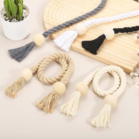uxcell 4 Pack Magnetic Curtain Tiebacks, 55cm/21.65" Curtain Holdbacks with Wooden Ball Hand-Woven Decorative Tie Backs for Home Office Decor, White in Saudi Arabia