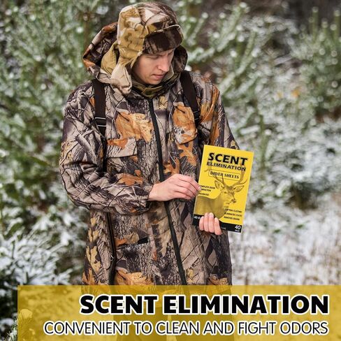 4 عبوات من أوراق تجفيف إزالة الرائحة للصيد، 160 ورقة من أوراق مجفف الصيد، أوراق تجفيف خالية من الروائح، أوراق منعم الأقمشة للصيادين، غطاء رائحة للأقمشة، ملابس صيد الغزلان in Kuwait