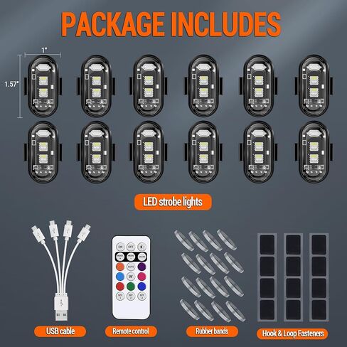 Wireless LED Strobe Lights Remote Control, 8 Colors USB Charing Waterproof Anti-Collision Flashing Emergency Warning Lights for Car Motorcycle Drone Aircraft Bike 8PCS in Saudi Arabia