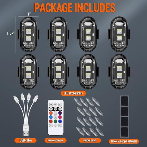 Wireless LED Strobe Lights Remote Control, 8 Colors USB Charing Waterproof Anti-Collision Flashing Emergency Warning Lights for Car Motorcycle Drone Aircraft Bike 8PCS in Saudi Arabia