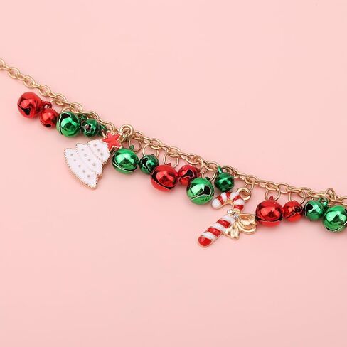 Christmas Jingle Bell Necklace, Bow Wreath Pendant Necklace Holiday Jewelry Charms Statement Collar Necklace Xmas Chain Gift for Women in Saudi Arabia