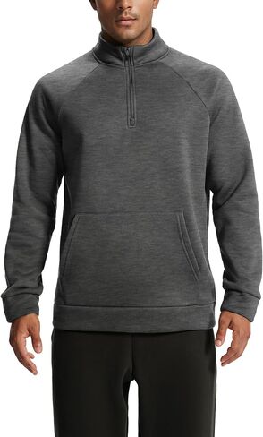 Men's Quarter Zip Pullover Sweatshirts Fleece Sweatshirt Stand Collar Long Sleeve Shirt with kangaroo Pocket in Saudi Arabia