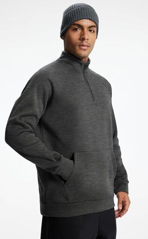 Men's Quarter Zip Pullover Sweatshirts Fleece Sweatshirt Stand Collar Long Sleeve Shirt with kangaroo Pocket in Saudi Arabia