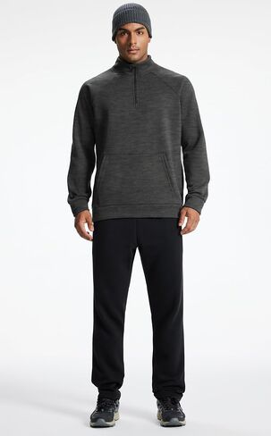 Men's Quarter Zip Pullover Sweatshirts Fleece Sweatshirt Stand Collar Long Sleeve Shirt with kangaroo Pocket in Saudi Arabia