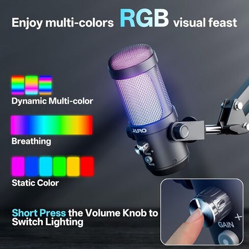 JARO USB RGB 192kHz/24bit Condenser Microphone for Gaming, Podcast, Streaming, YouTube, Zoom and Singing Record with Mute, Gain Control and Noise Cancellation for PC, Laptop, Mac and PS4/5 J100-CS in Saudi Arabia