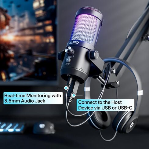 JARO USB RGB 192kHz/24bit Condenser Microphone for Gaming, Podcast, Streaming, YouTube, Zoom and Singing Record with Mute, Gain Control and Noise Cancellation for PC, Laptop, Mac and PS4/5 J100-CS in Saudi Arabia